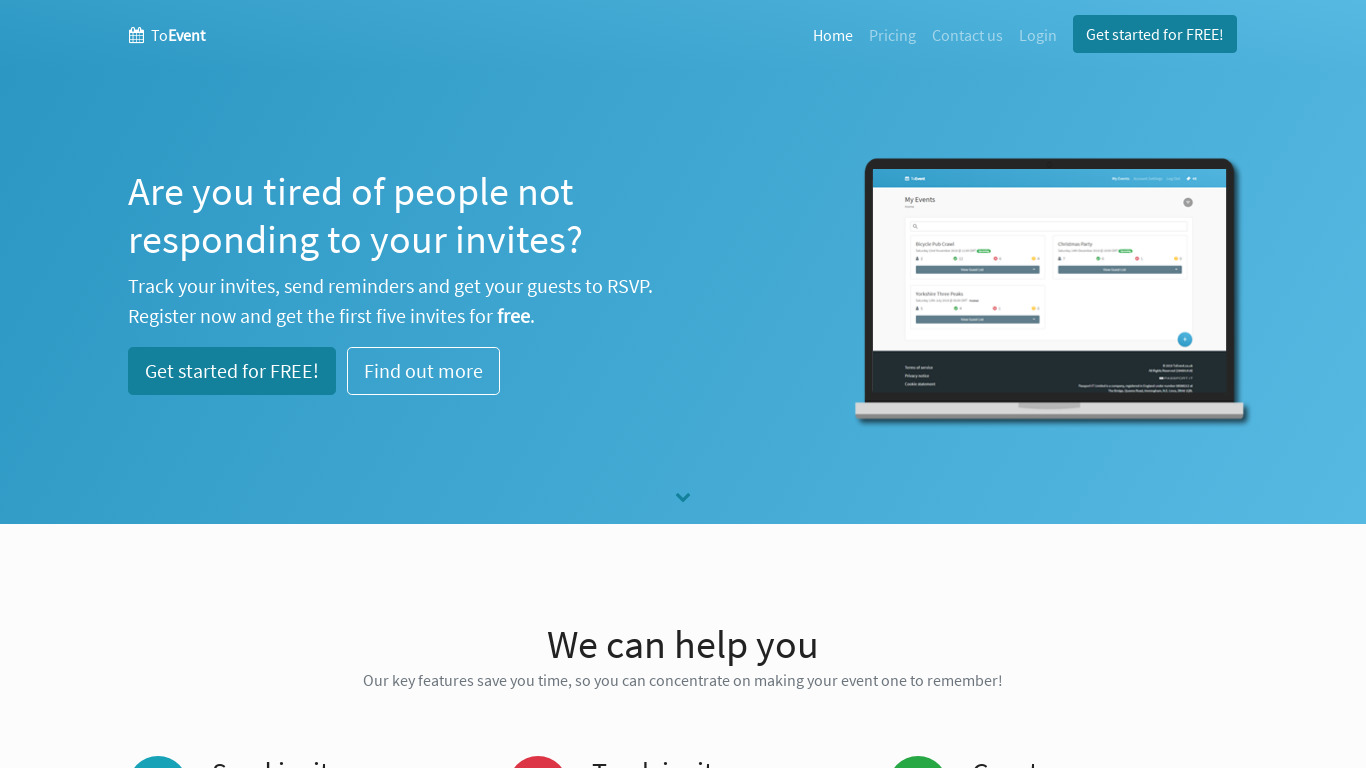 ToEvent Landing page