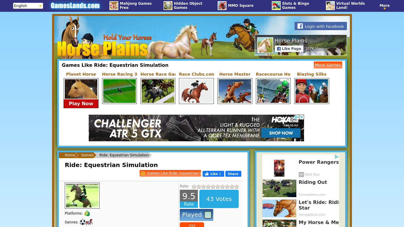 Ride Equestrian Simulation Landing page