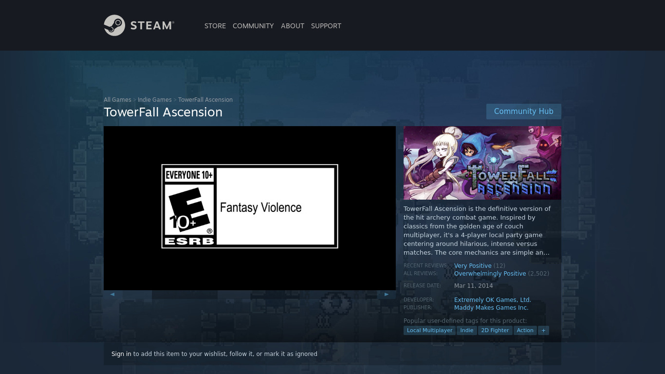 TowerFall Ascension Landing page
