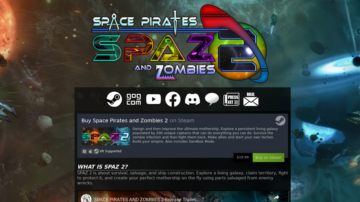 Space Pirates and Zombies SPAZ Landing page