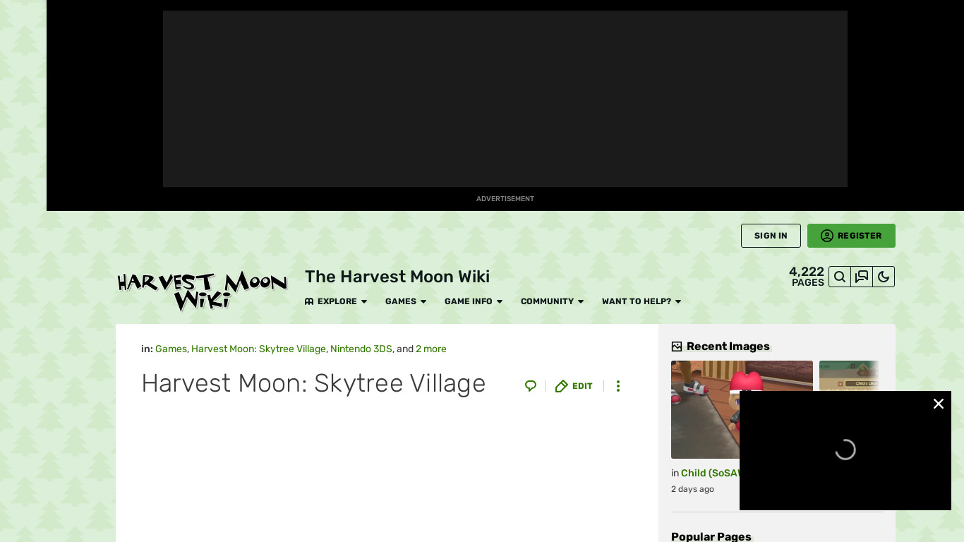 Harvest Moon: Skytree Village Landing page