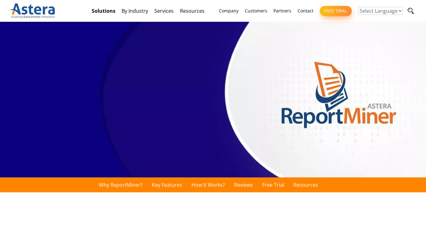 Astera ReportMiner Landing page