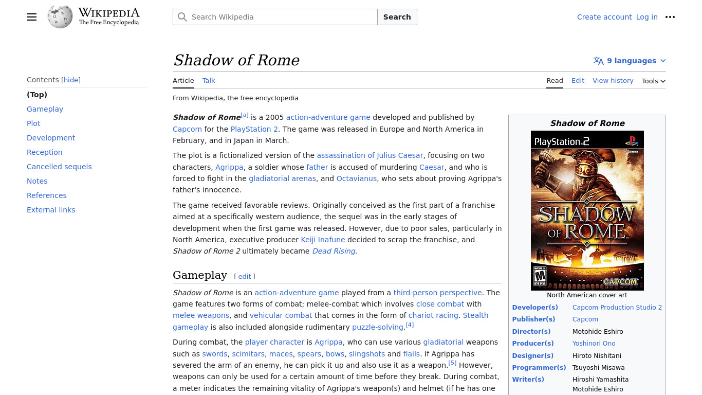 Shadow of Rome Landing page
