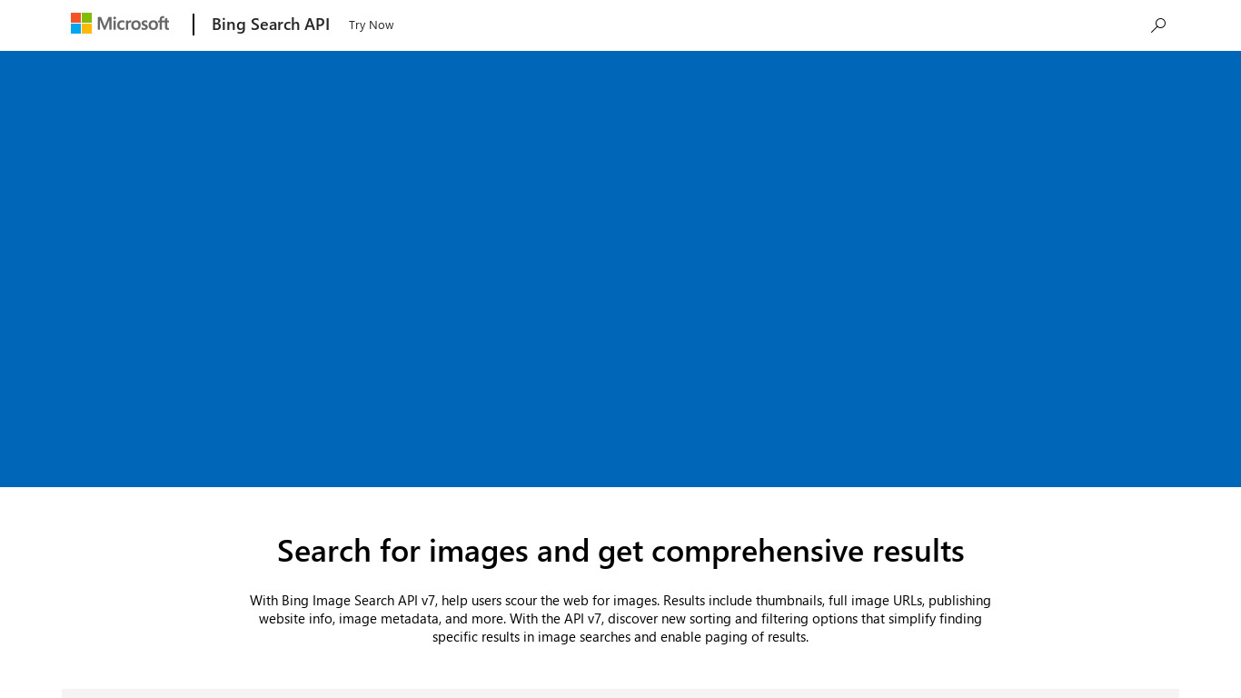 Microsoft Bing Image Search API Landing page
