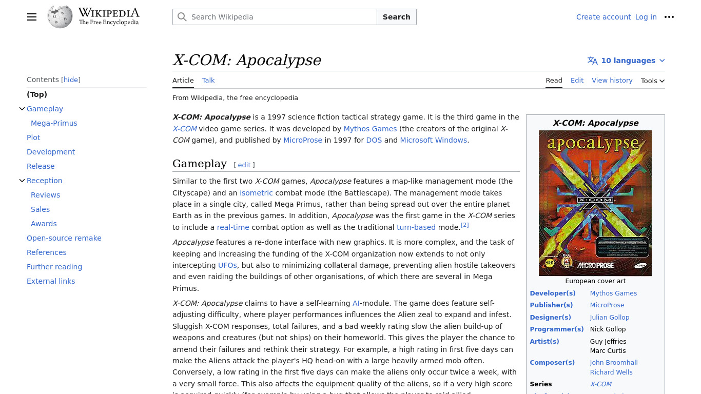 X-COM: Apocalypse Landing page