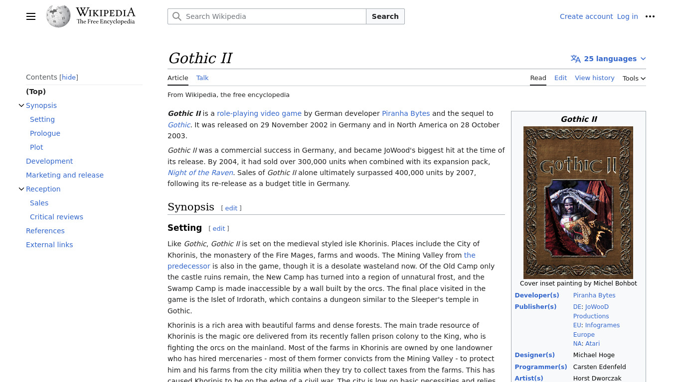 Gothic II Landing page