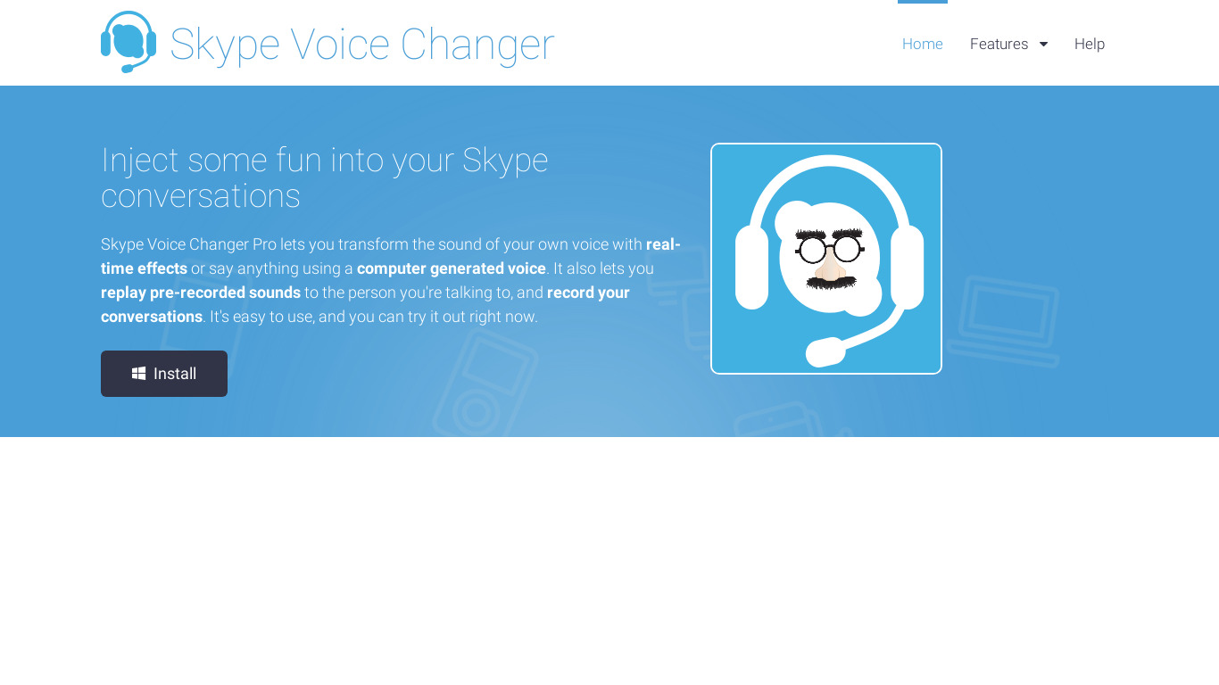 Skype Voice Changer Pro Landing page