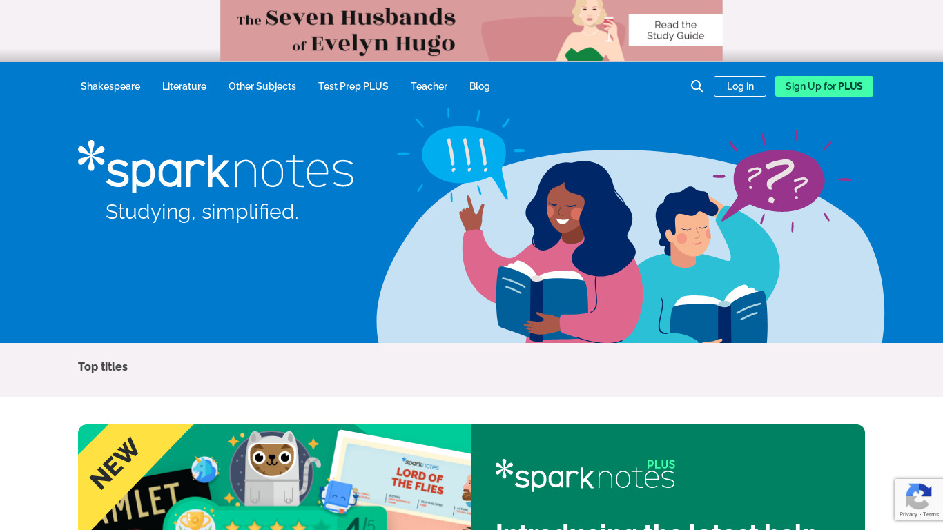 SparkNotes Landing page