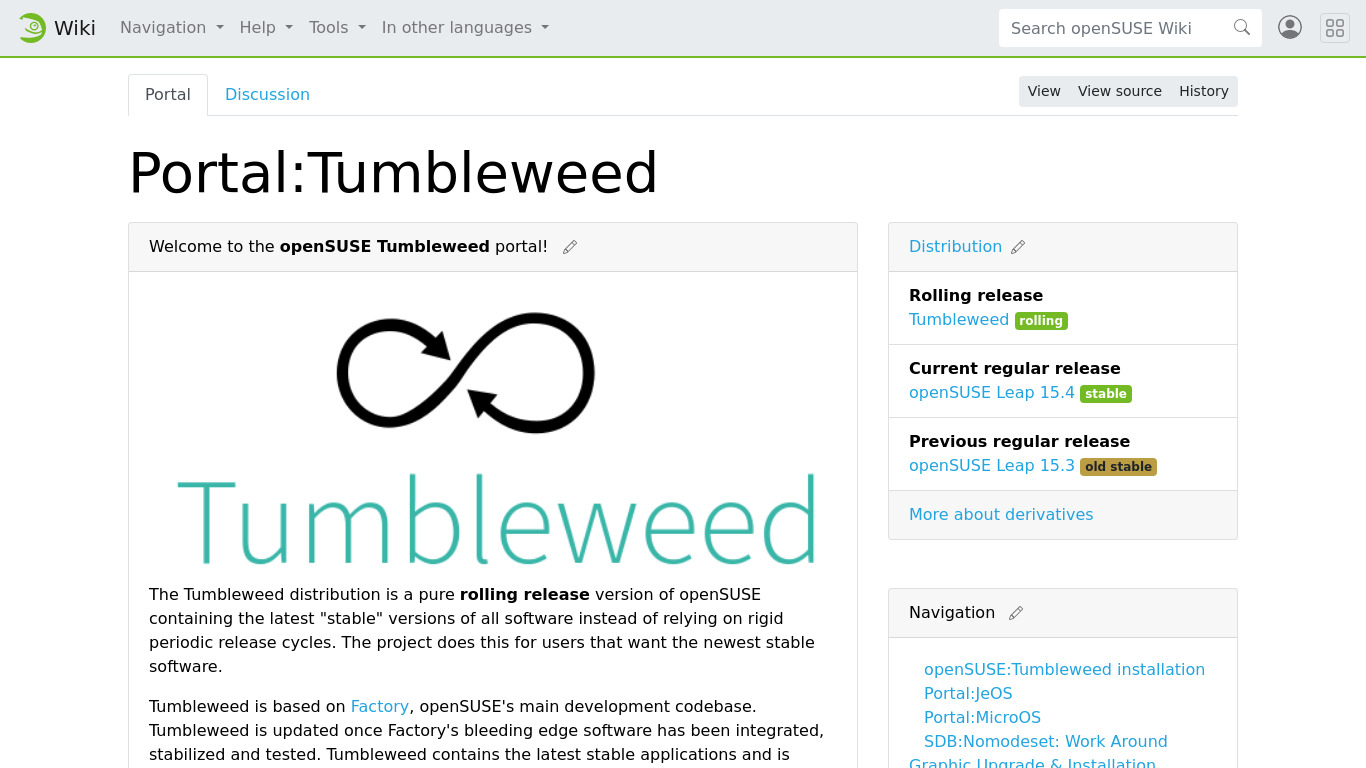 openSUSE Tumbleweed Landing page