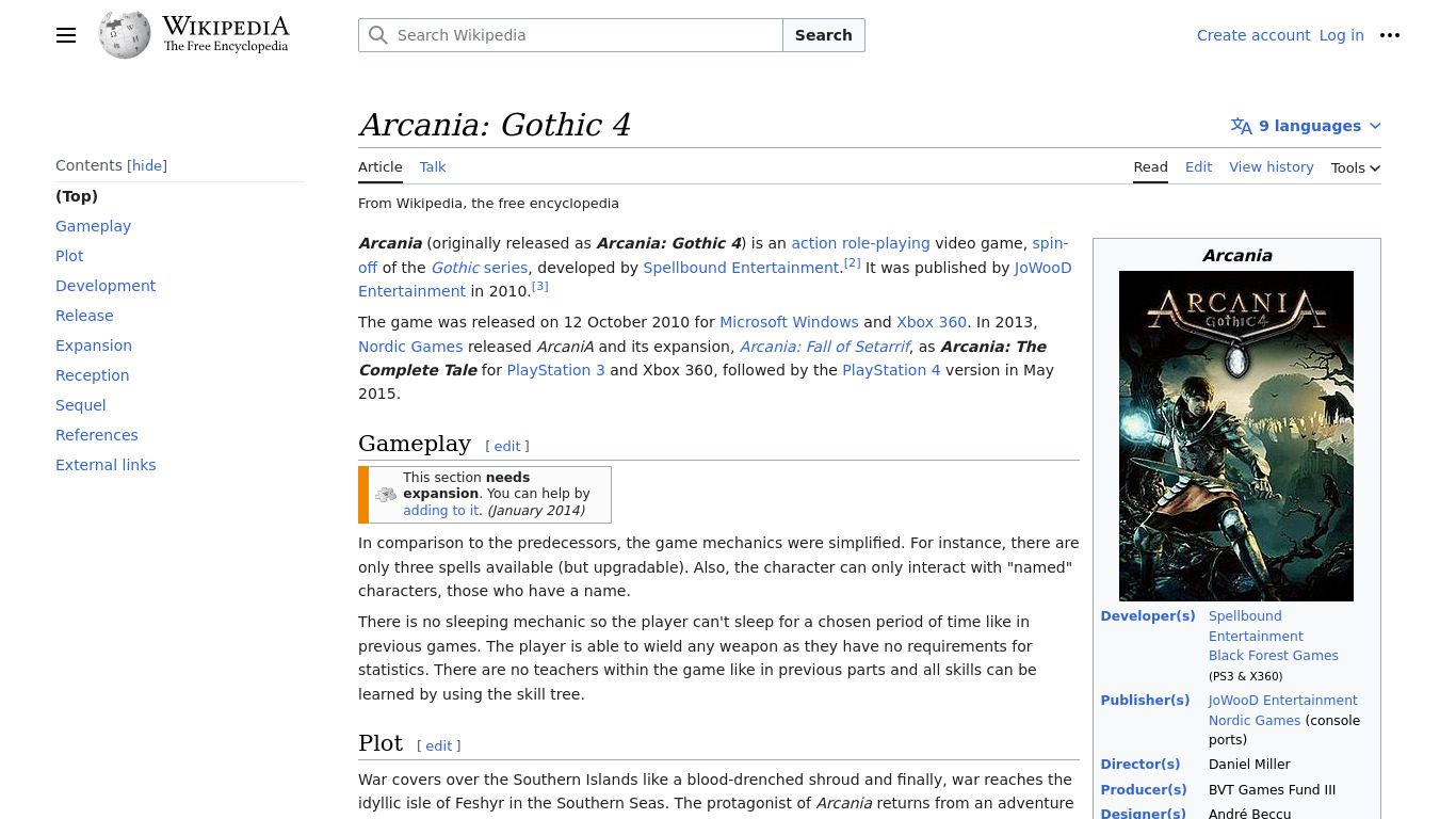 Arcania: Gothic 4 Landing page