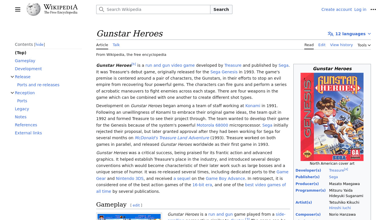 Gunstar Heroes Landing page