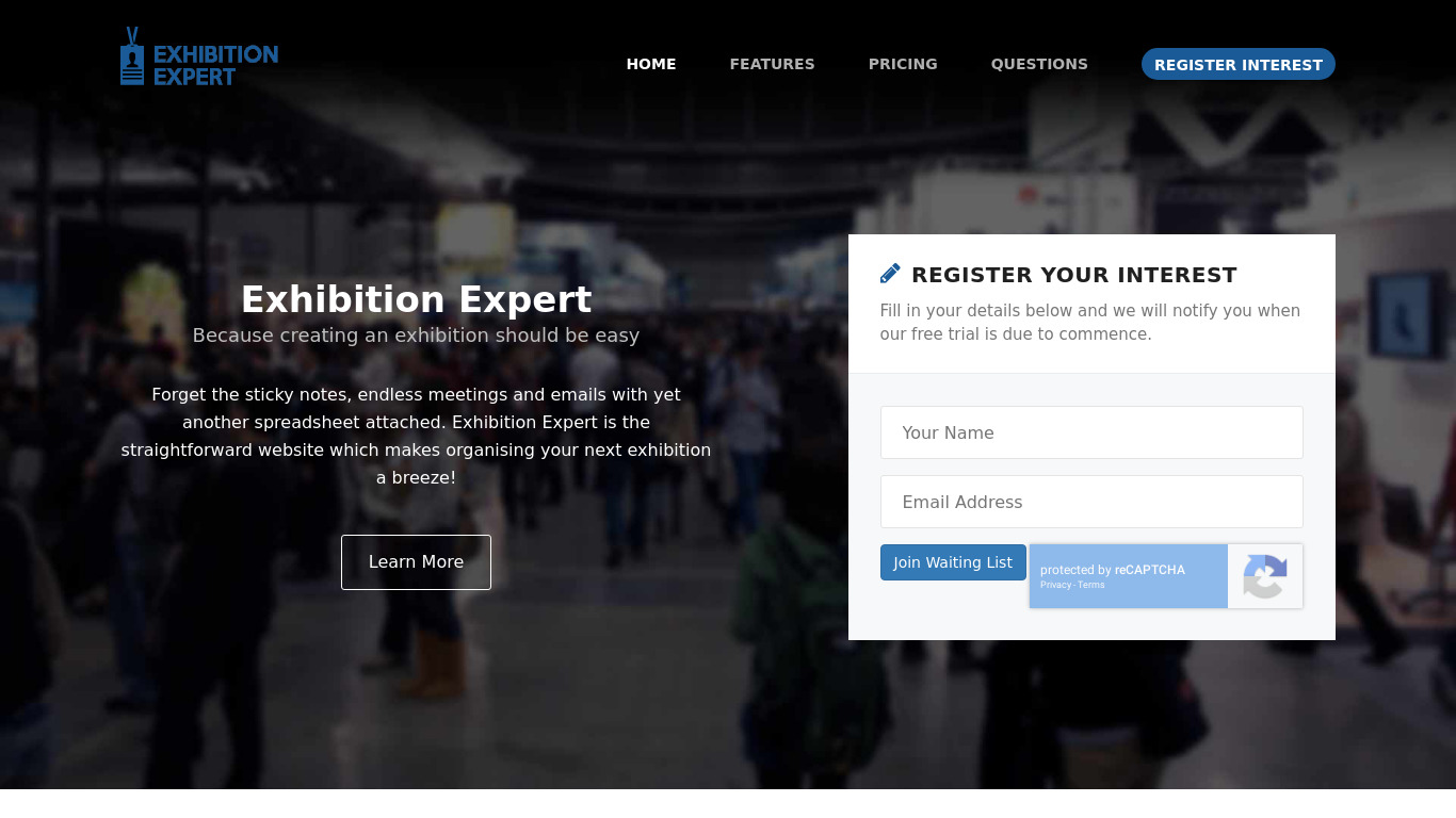 Exhibition Expert Landing page