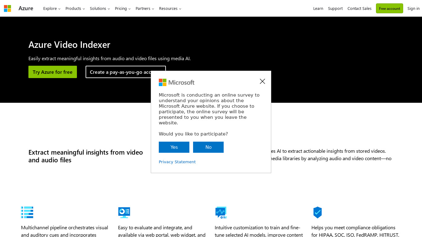 Microsoft Video API Landing page