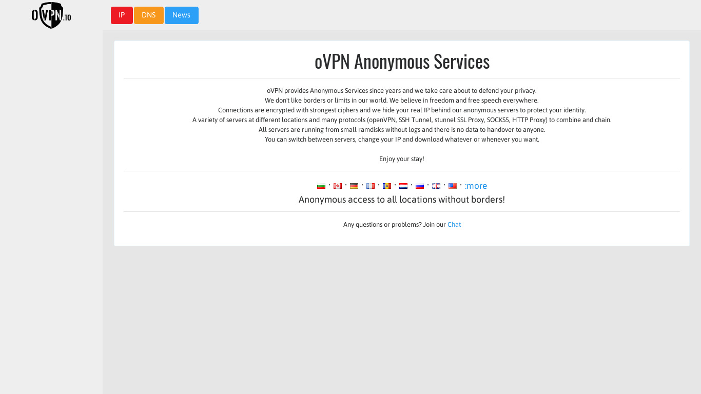 oVPN.to Landing page