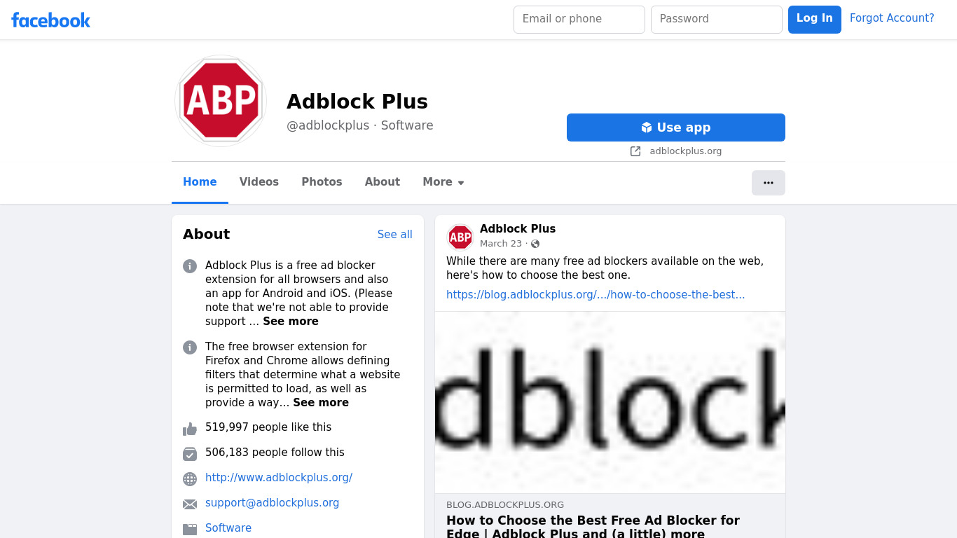 Facebook AdBlock Landing page