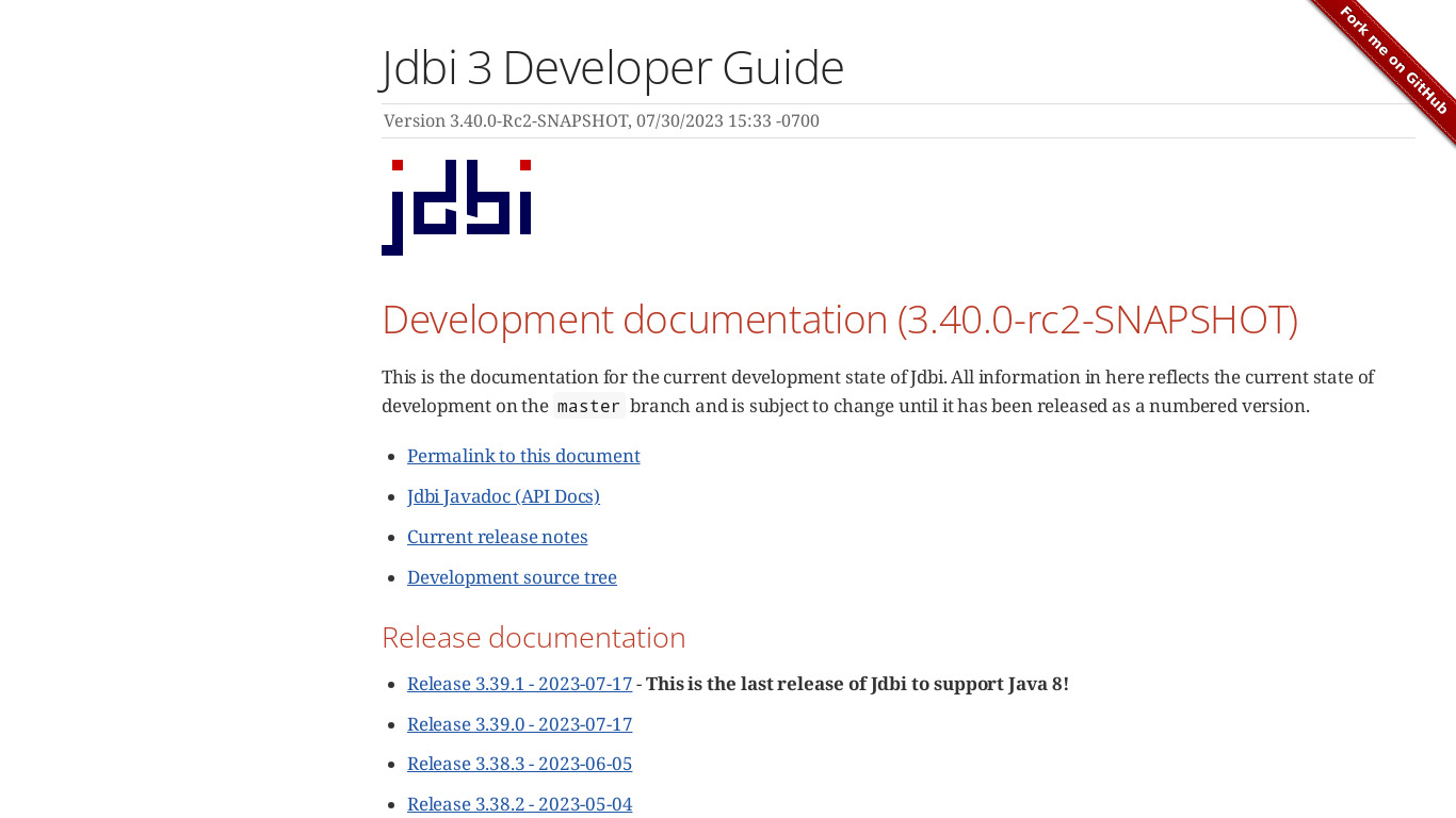 JDBI Landing page