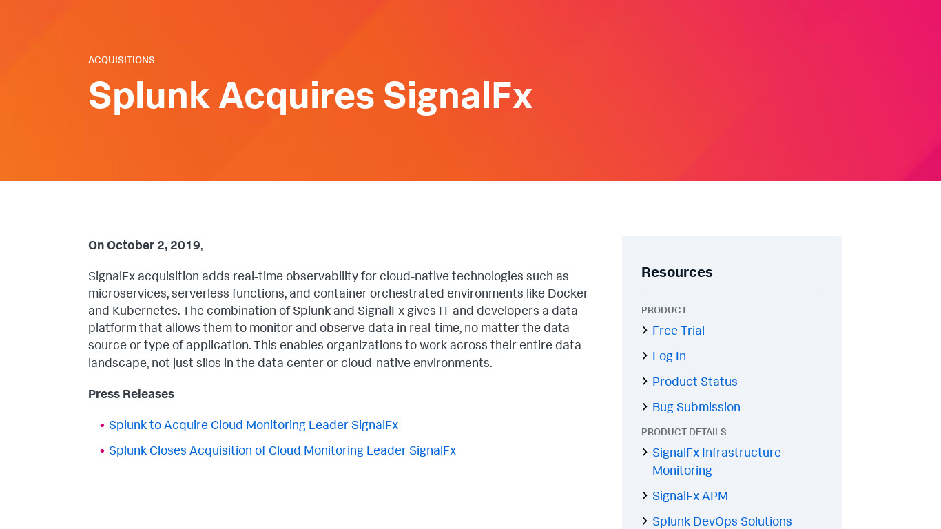 SignalFx Landing page