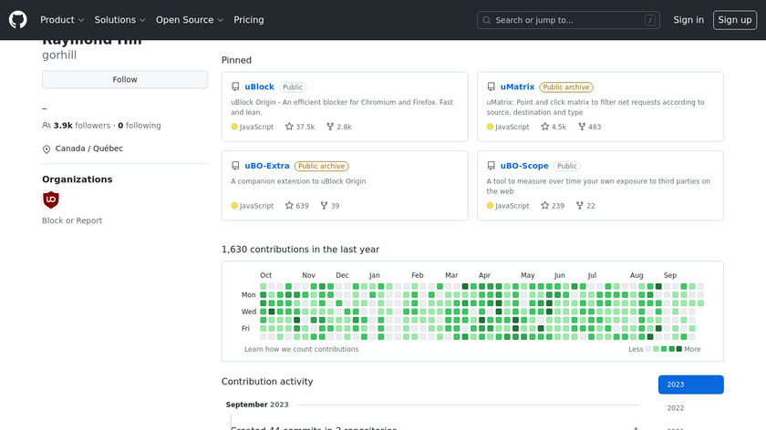 uMatrix Landing Page