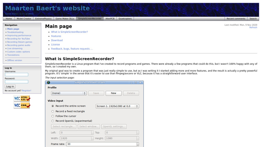 SimpleScreenRecorder Landing Page