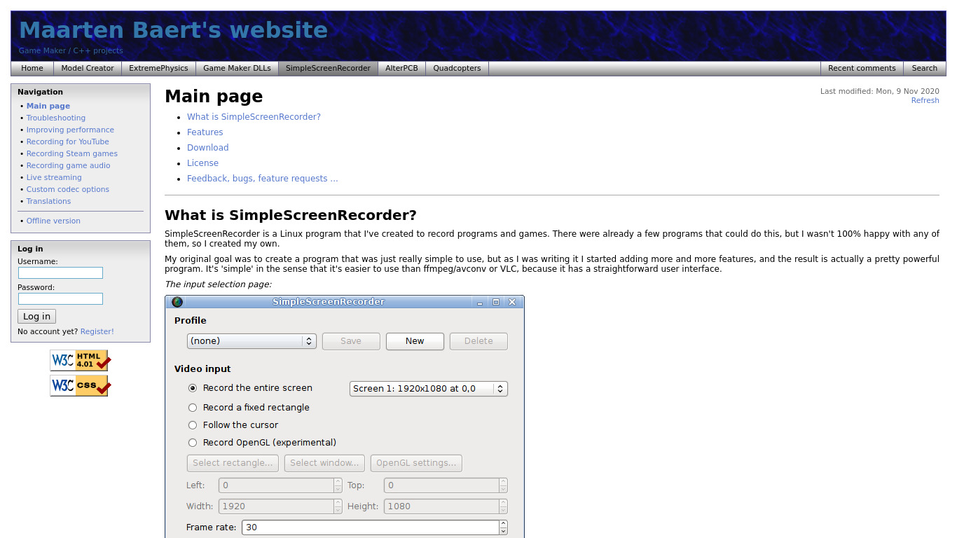 SimpleScreenRecorder Landing page