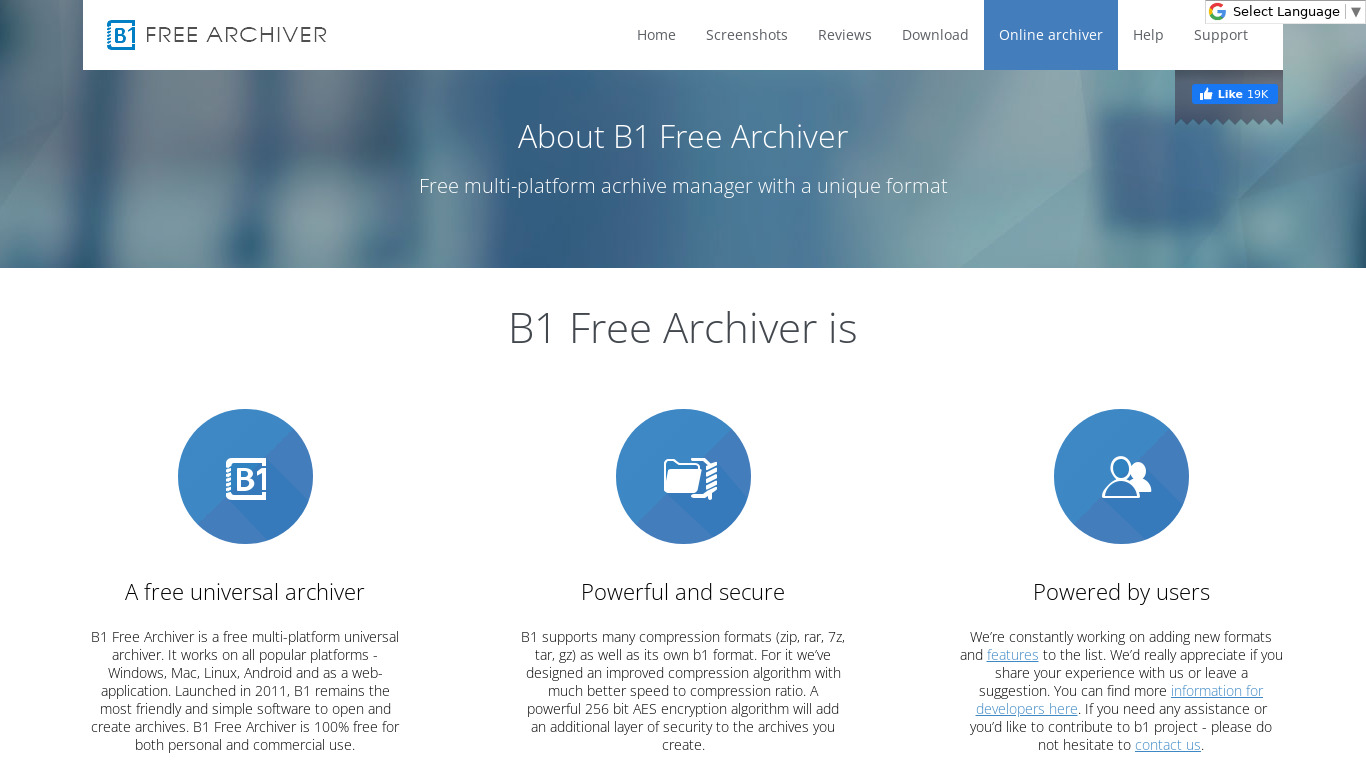 B1 Free Archiver Landing page