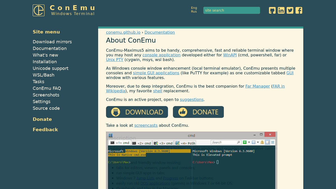 ConEmu Landing page