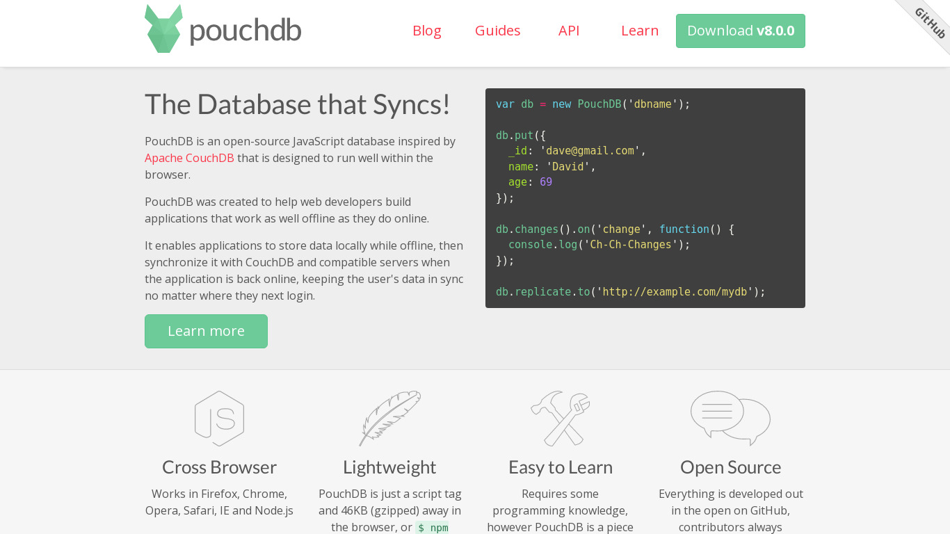 PouchDB Landing page