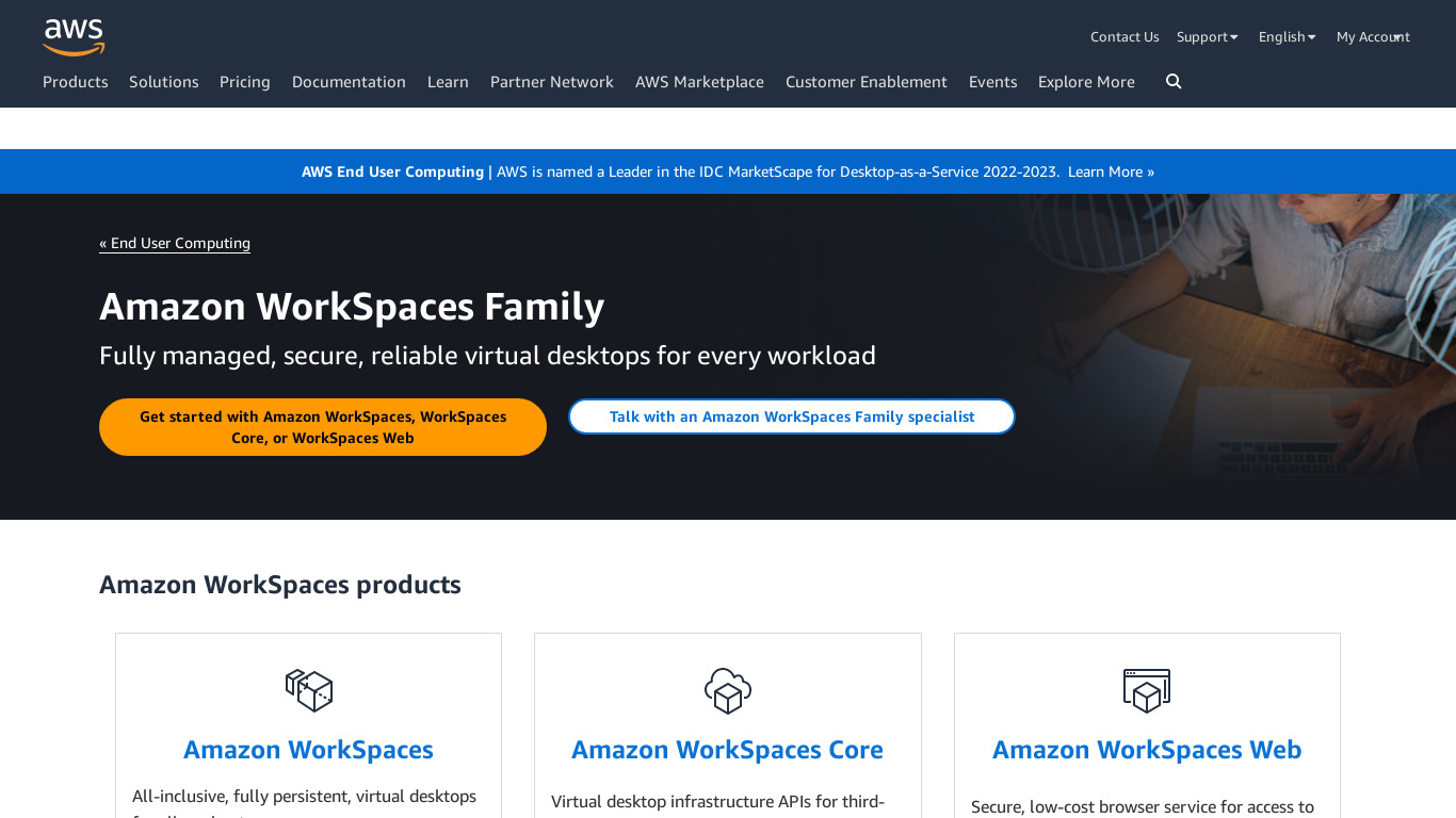 Amazon WorkSpaces Landing page