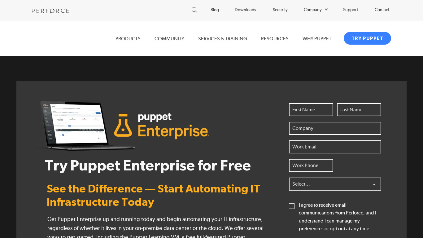 Puppet Enterprise Landing page
