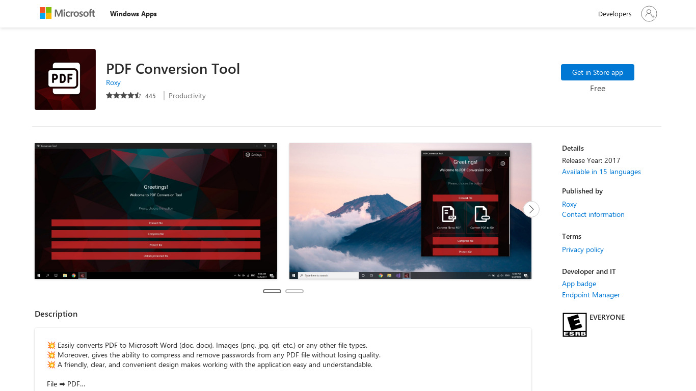 PDF Conversion Tool Landing page