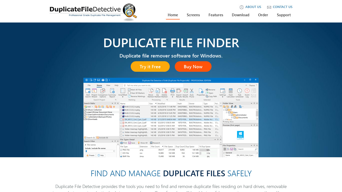 Duplicate File Detective Landing page