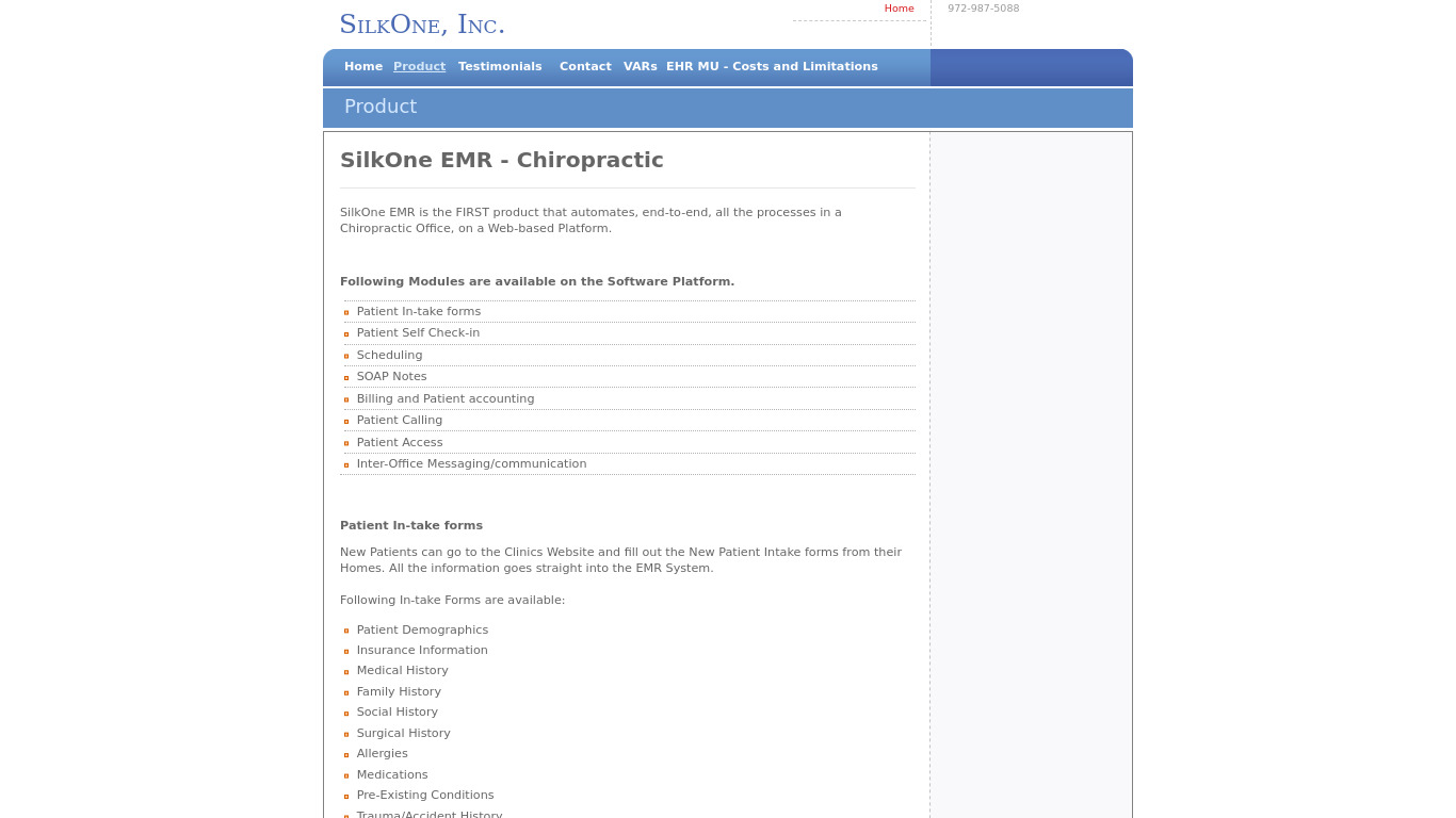 SilkOne EMR Landing page
