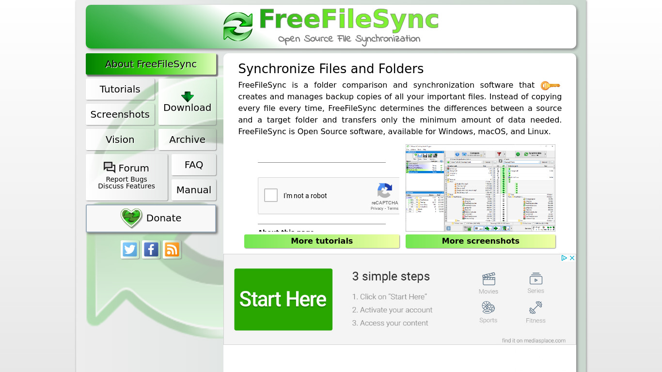 FreeFileSync Landing page