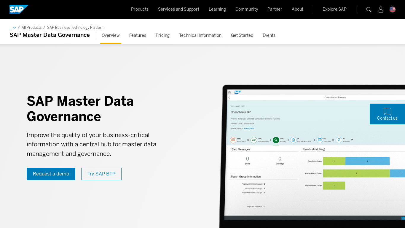 Master Data Governance Landing page
