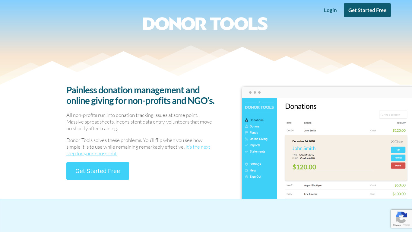 Donor Tools Landing page