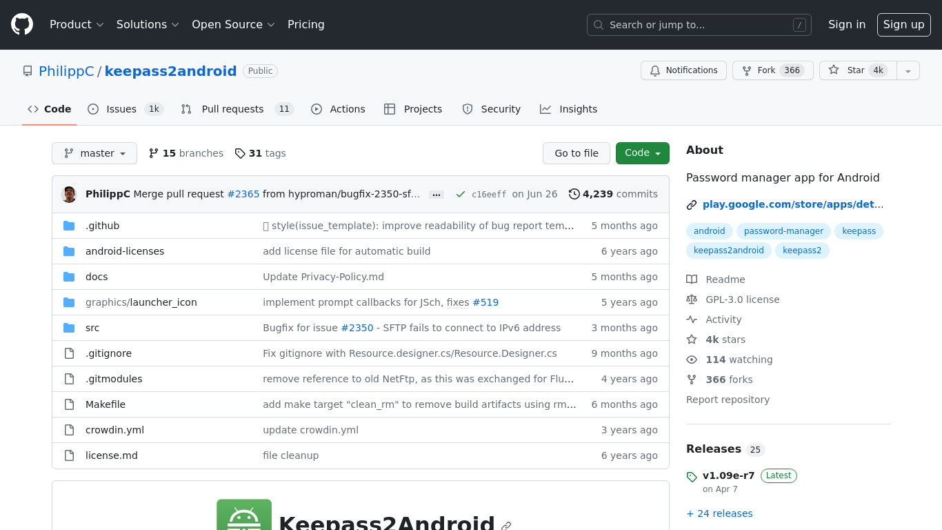 Keepass2Android Landing page