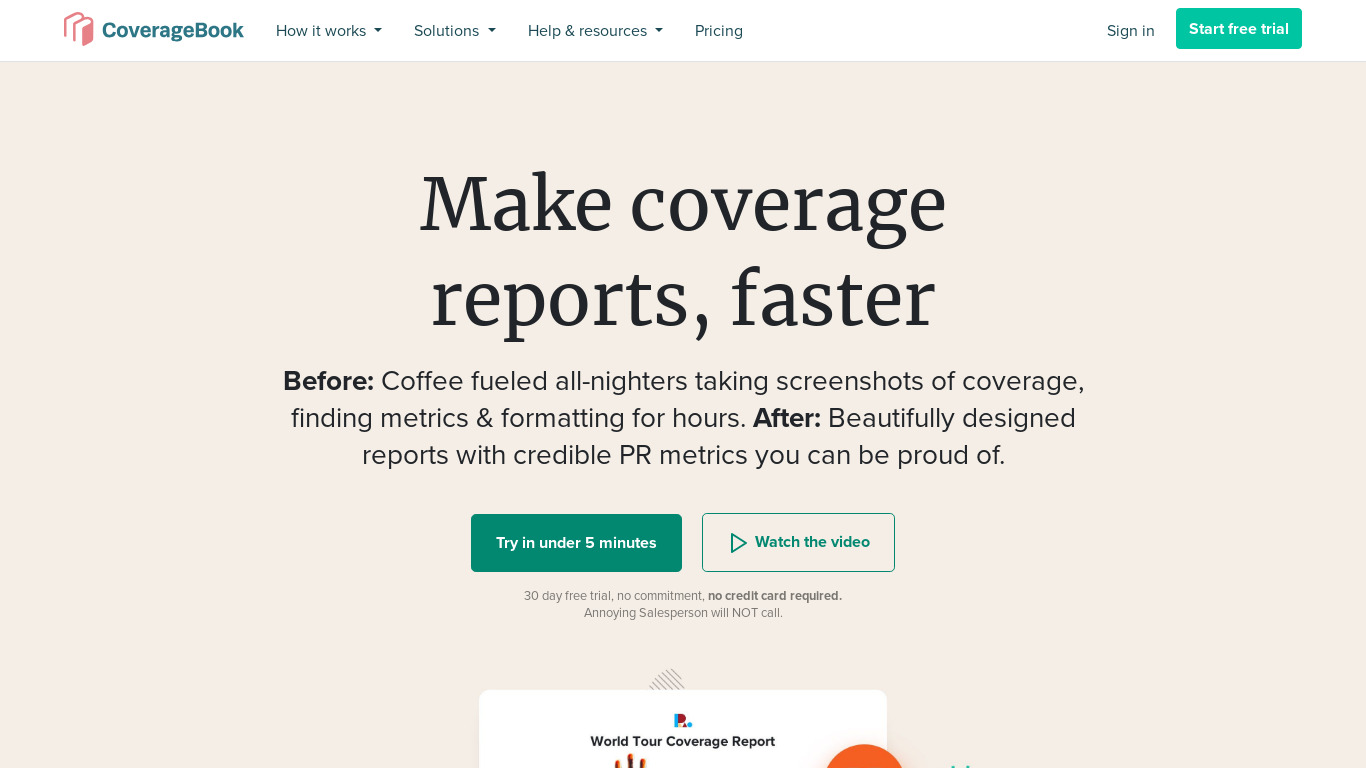 Coveragebook Landing page