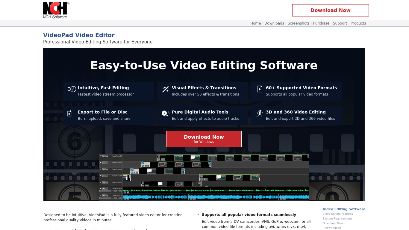 VideoPad Landing page