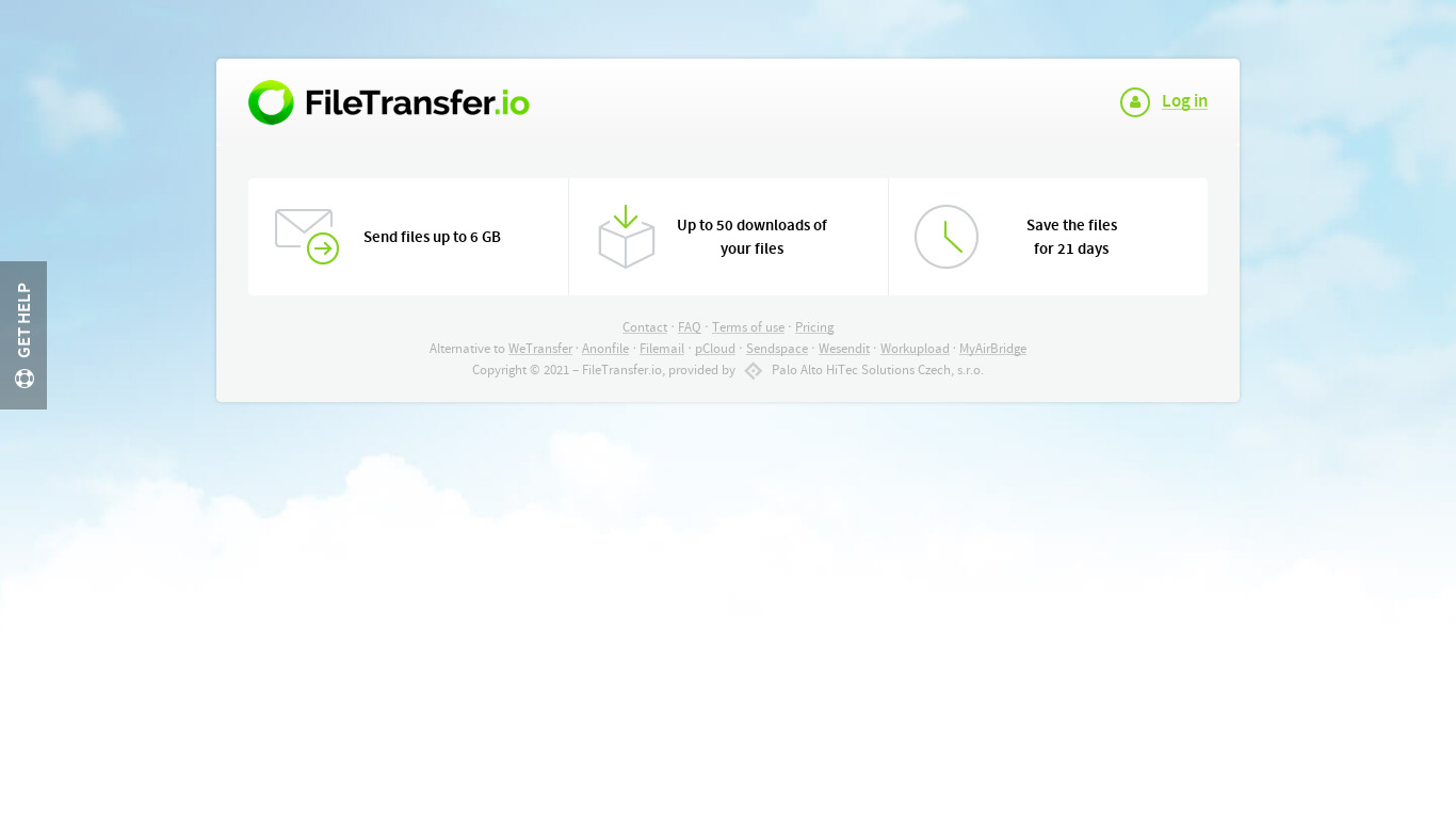 FileTransfer.io Landing page
