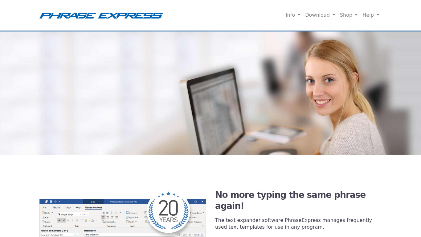 PhraseExpress Landing page