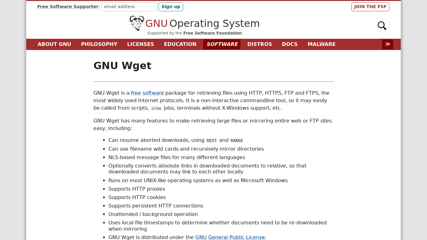 GNU Wget Landing page