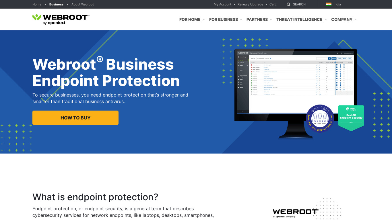 Webroot Endpoint Protection Landing page