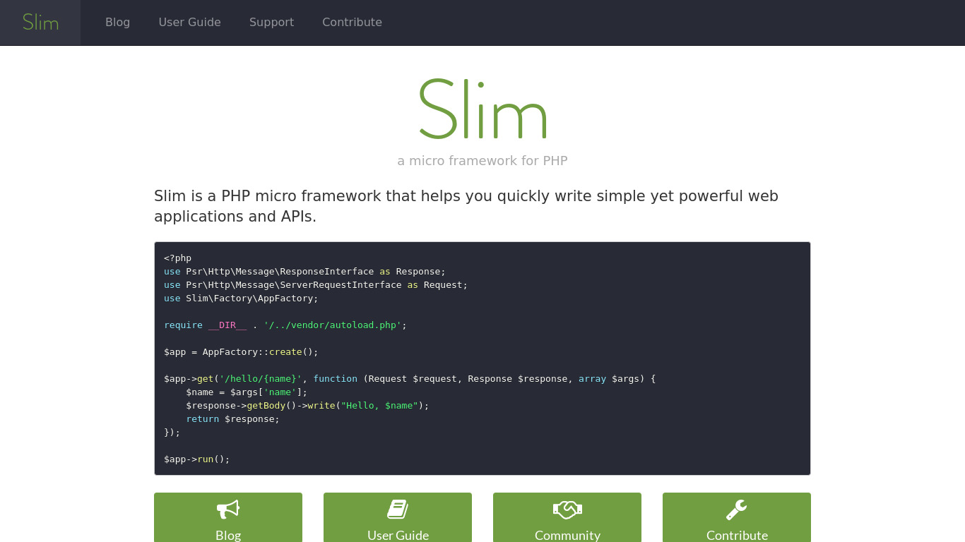 Slim Framework Landing page