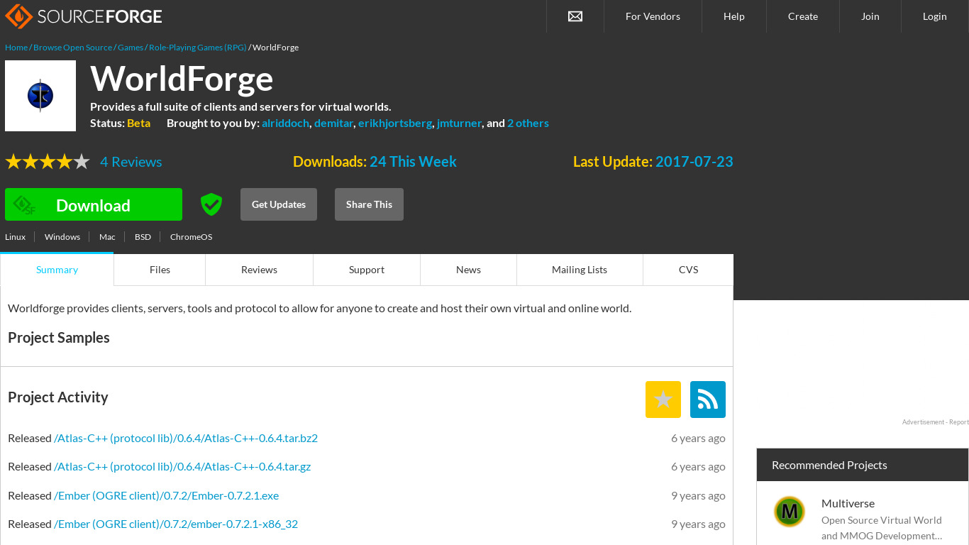 WorldForge Landing page