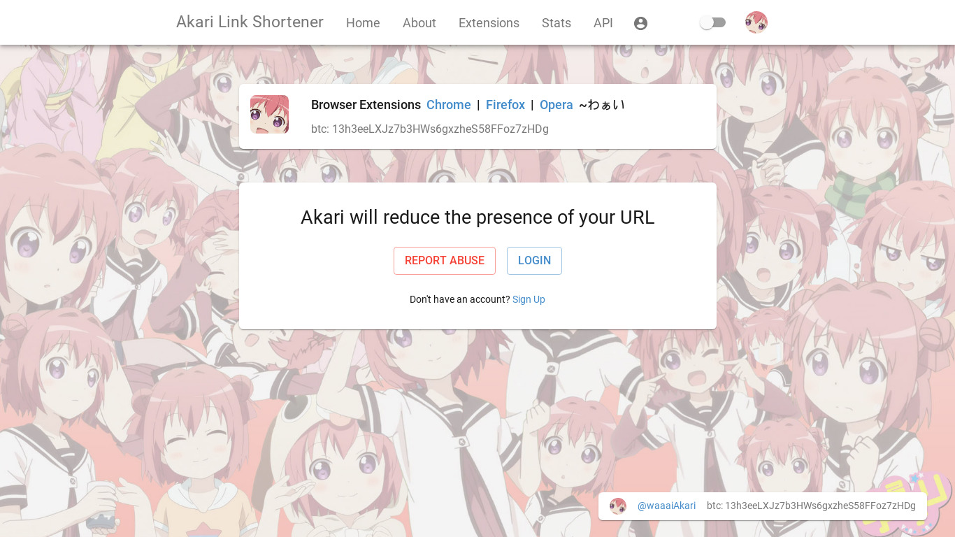 Akari Link Shortener Landing page