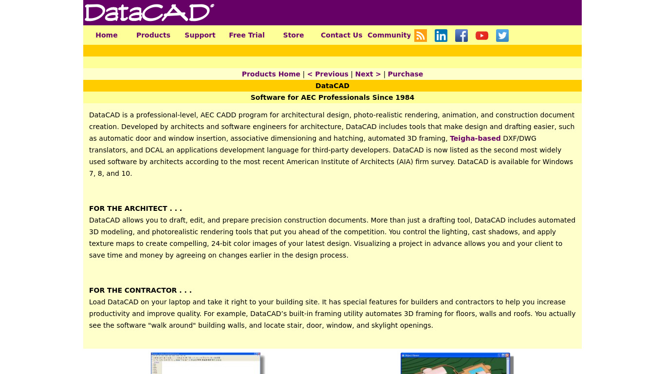 DataCAD Landing page