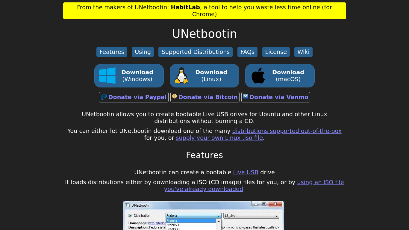 UNetbootin Landing page