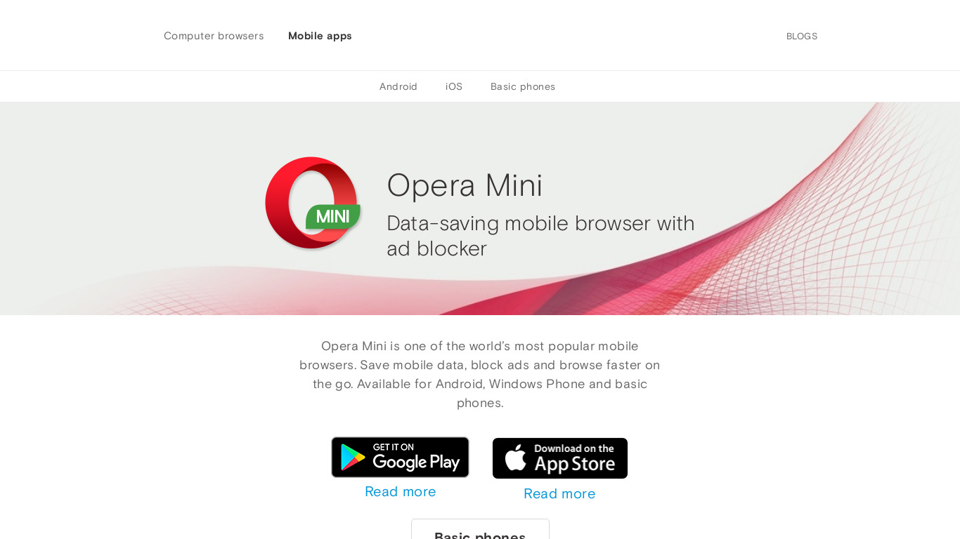 Opera Mini Landing page