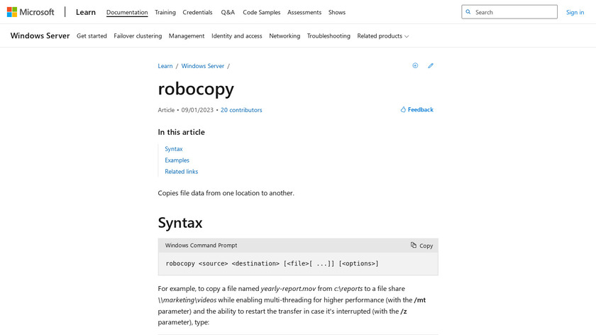 RoboCopy Landing Page