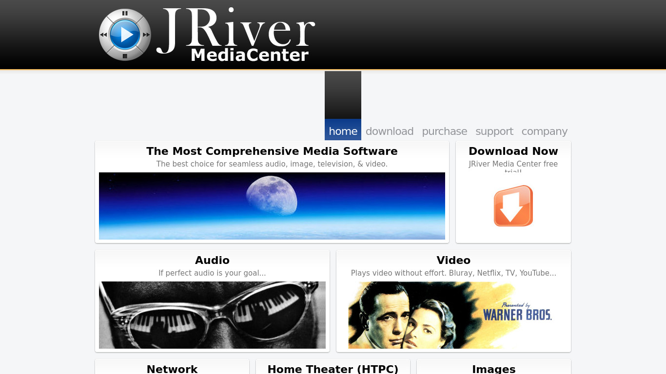 JRiver Media Center Landing page